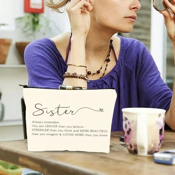 “Sister” With Inspirational Message Cosmetic Bag - Picture 3 of 5